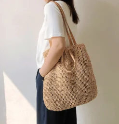Elena Handbags Minimalistic Straw Woven Tote Bag