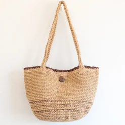 Elena Handbags Natural Cotton Jute Basket Shoulder Bag