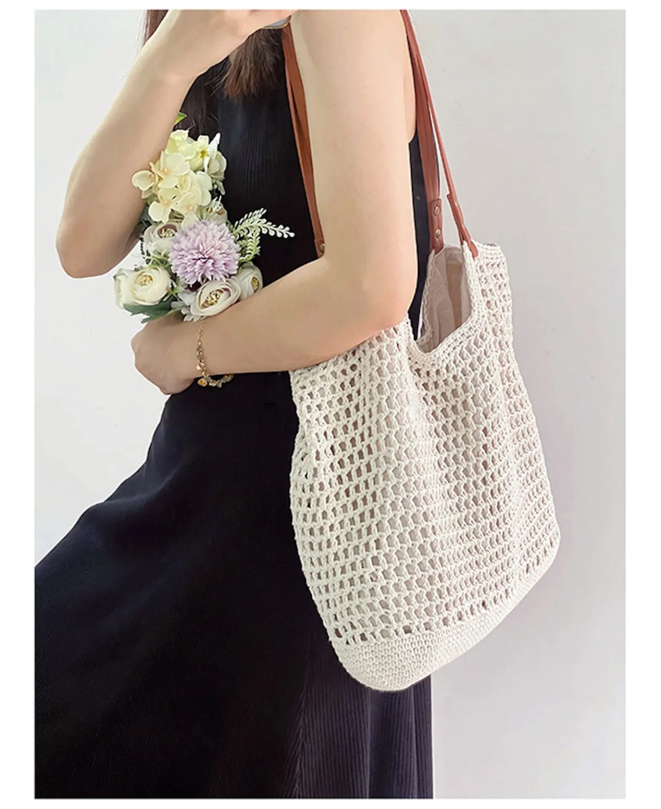 Elena Handbags Oversized Cotton Knitted Shoulder Bag