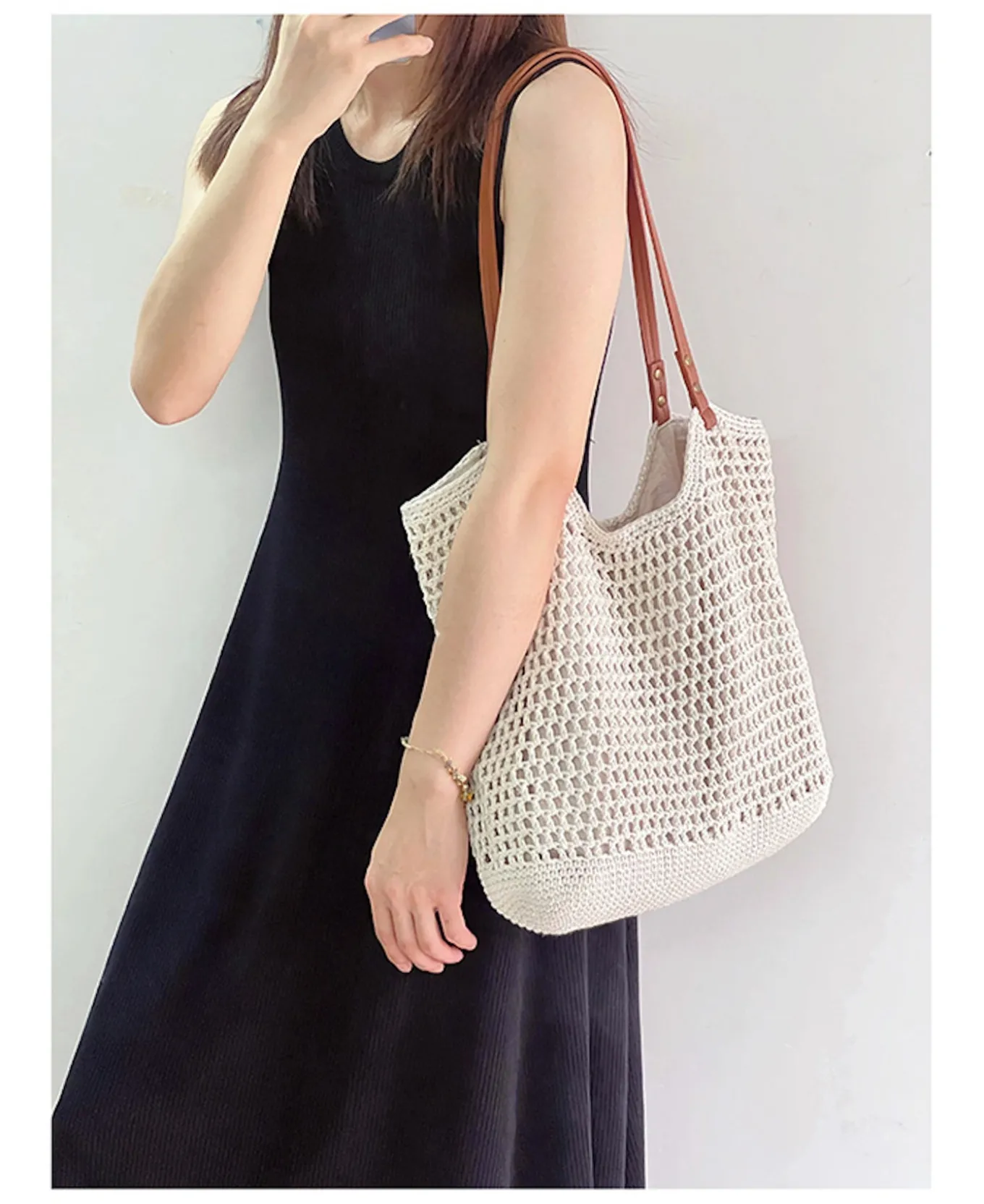 Elena Handbags Oversized Cotton Knitted Shoulder Bag