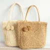 Elena Handbags Patterned Straw Woven Tote with Pom Pom