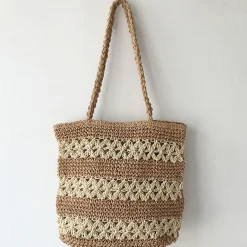 Elena Handbags Patterned Straw Woven Tote Bag