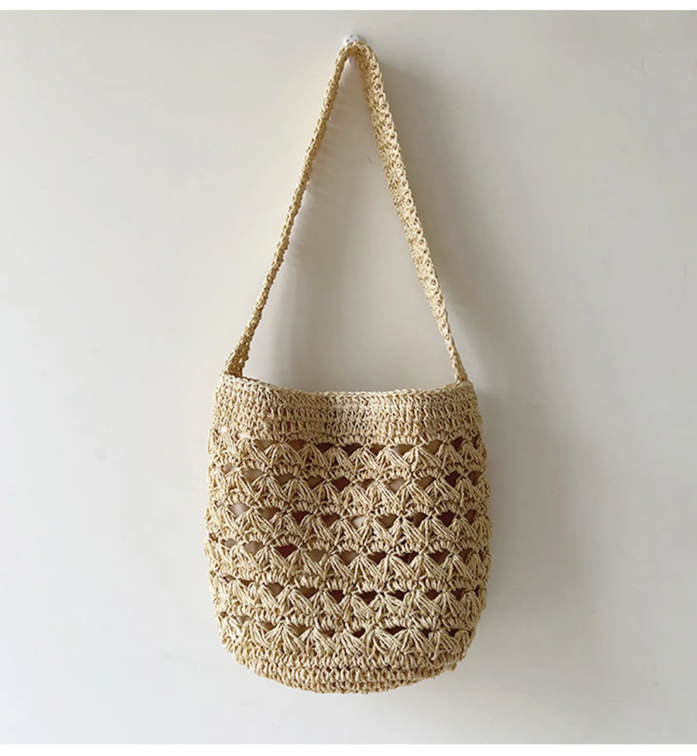 Elena Handbags Patterned Straw Shoulder Bucket Bag