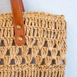 Elena Handbags Patterned Straw Woven Tote Bag