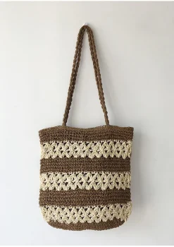 Elena Handbags Patterned Straw Woven Tote Bag
