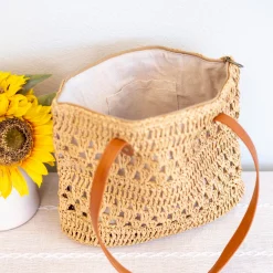 Elena Handbags Patterned Straw Woven Tote Bag