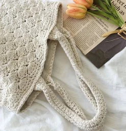 Elena Handbags Patterned Cotton Knitted Shoulder Bag