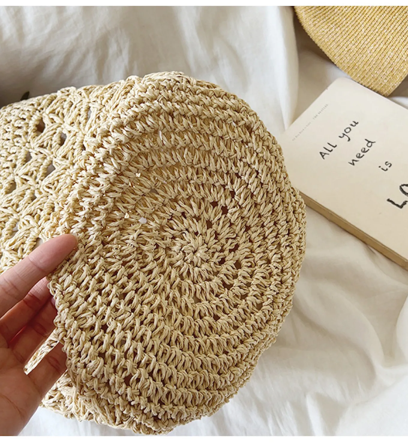 Elena Handbags Patterned Straw Shoulder Bucket Bag
