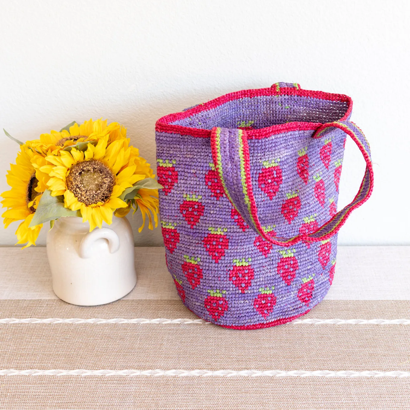 Elena Handbags Raffia Strawberry Summer Beach Shoulder Tote