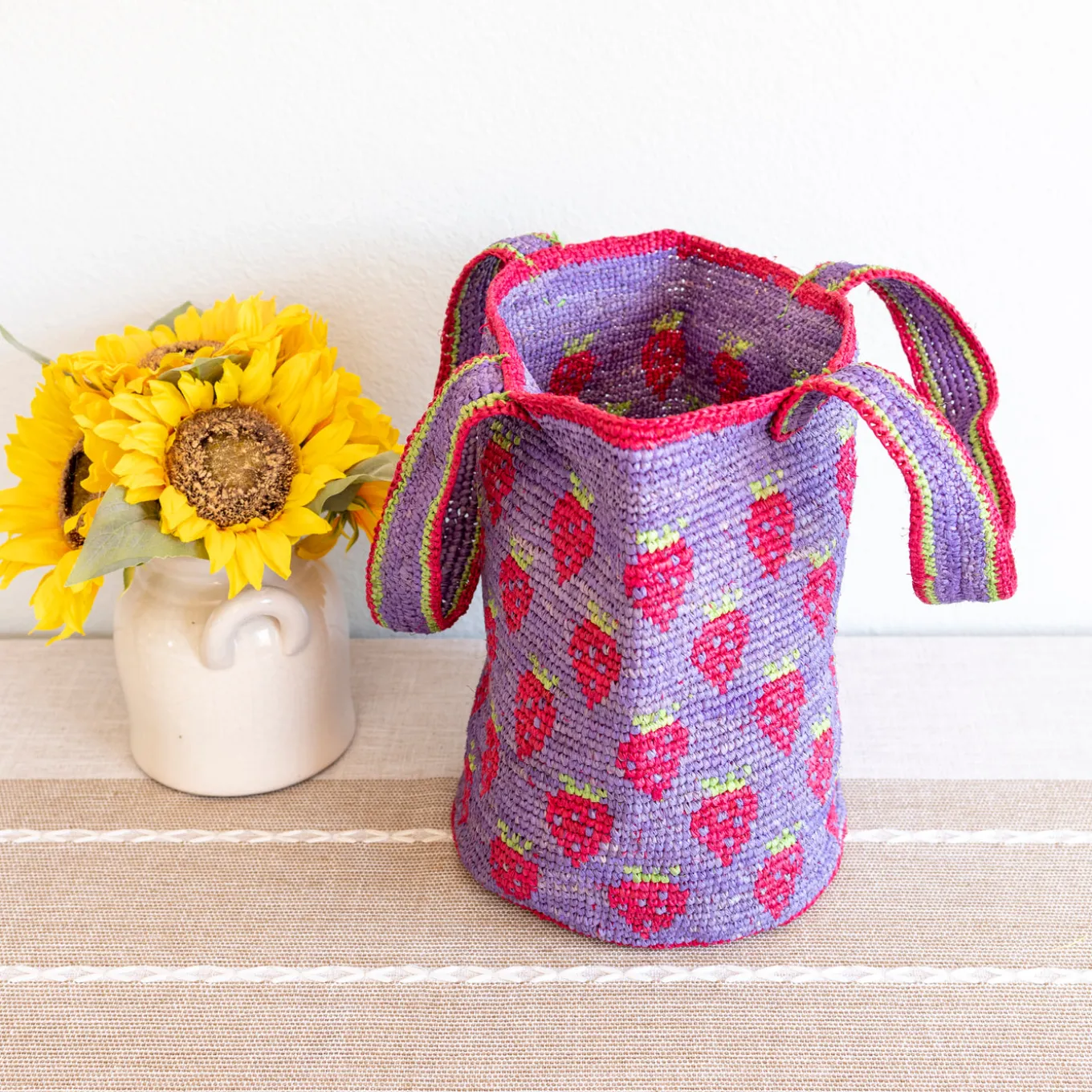 Elena Handbags Raffia Strawberry Summer Beach Shoulder Tote