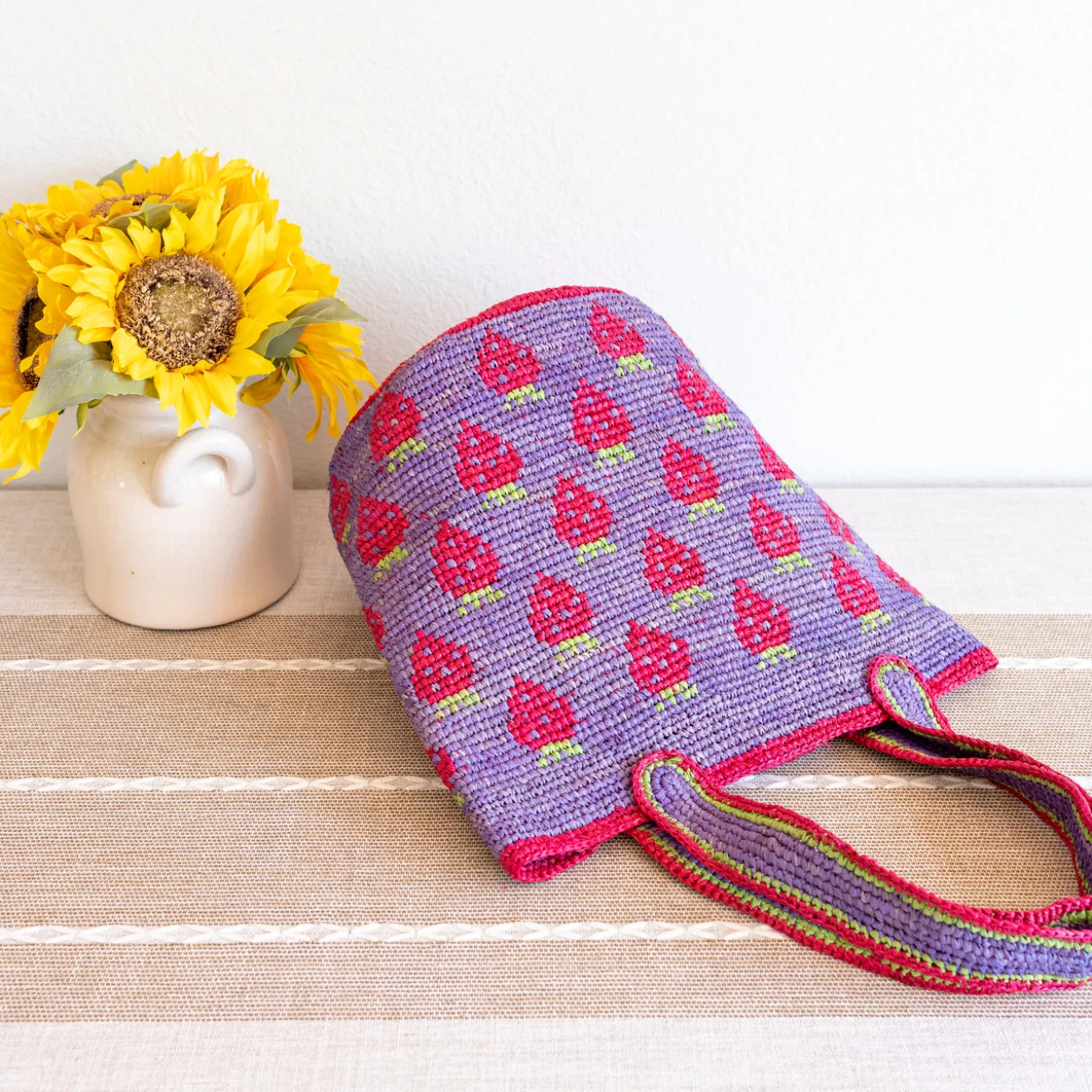 Elena Handbags Raffia Strawberry Summer Beach Shoulder Tote