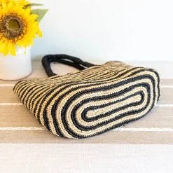 Elena Handbags Raffia Summer Beach Striped Straw Tote Bag
