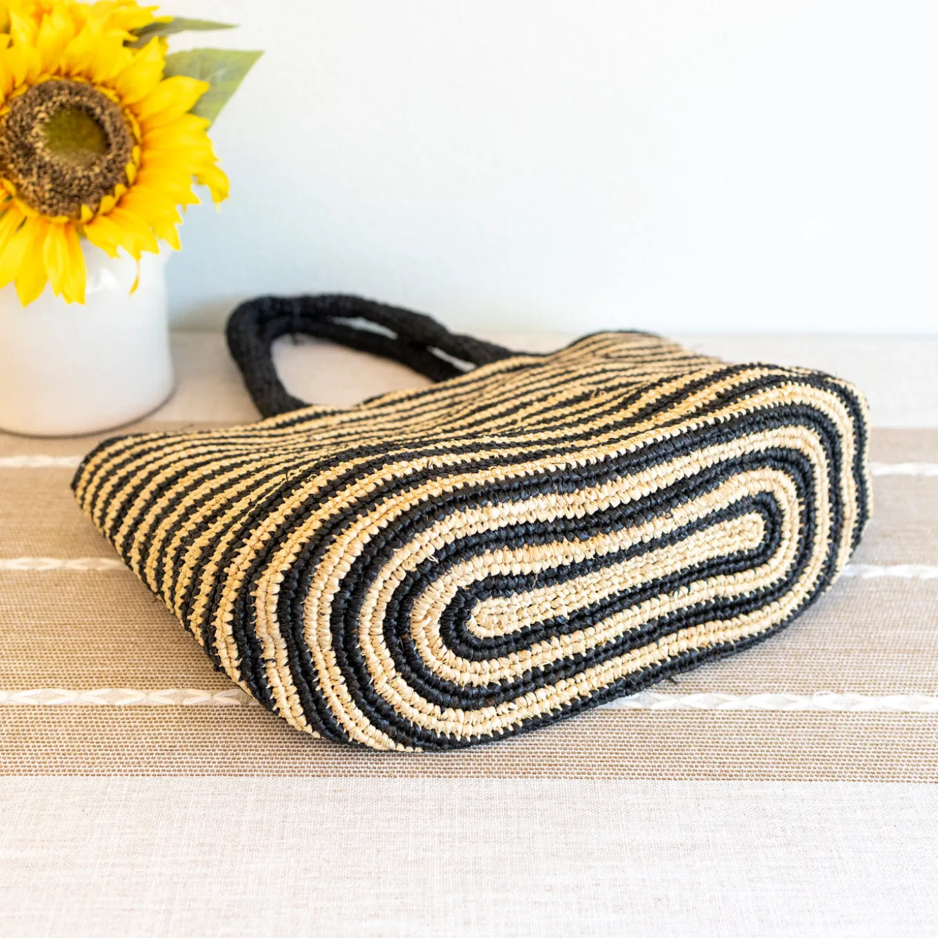 Elena Handbags Raffia Summer Beach Striped Straw Tote Bag