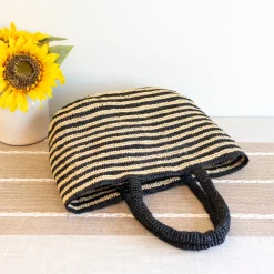 Elena Handbags Raffia Summer Beach Striped Straw Tote Bag
