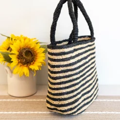 Elena Handbags Raffia Summer Beach Striped Straw Tote Bag
