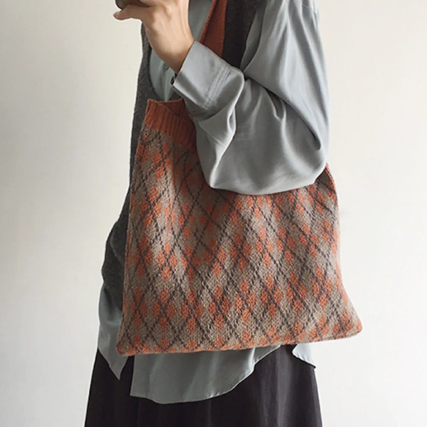 Elena Handbags Retro Argyle Knit Bag