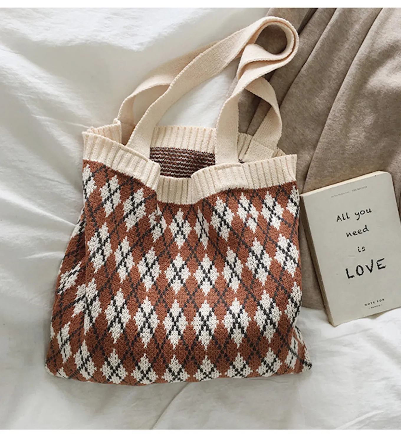 Elena Handbags Retro Argyle Knit Bag
