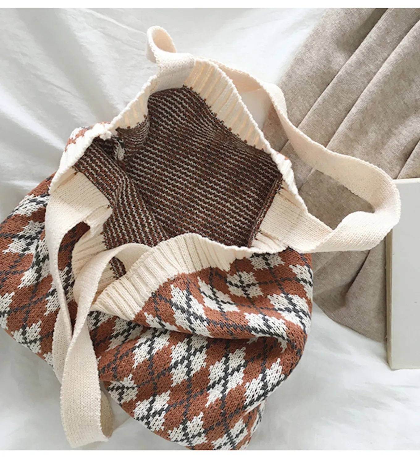 Elena Handbags Retro Argyle Knit Bag