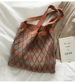 Elena Handbags Retro Argyle Knit Bag
