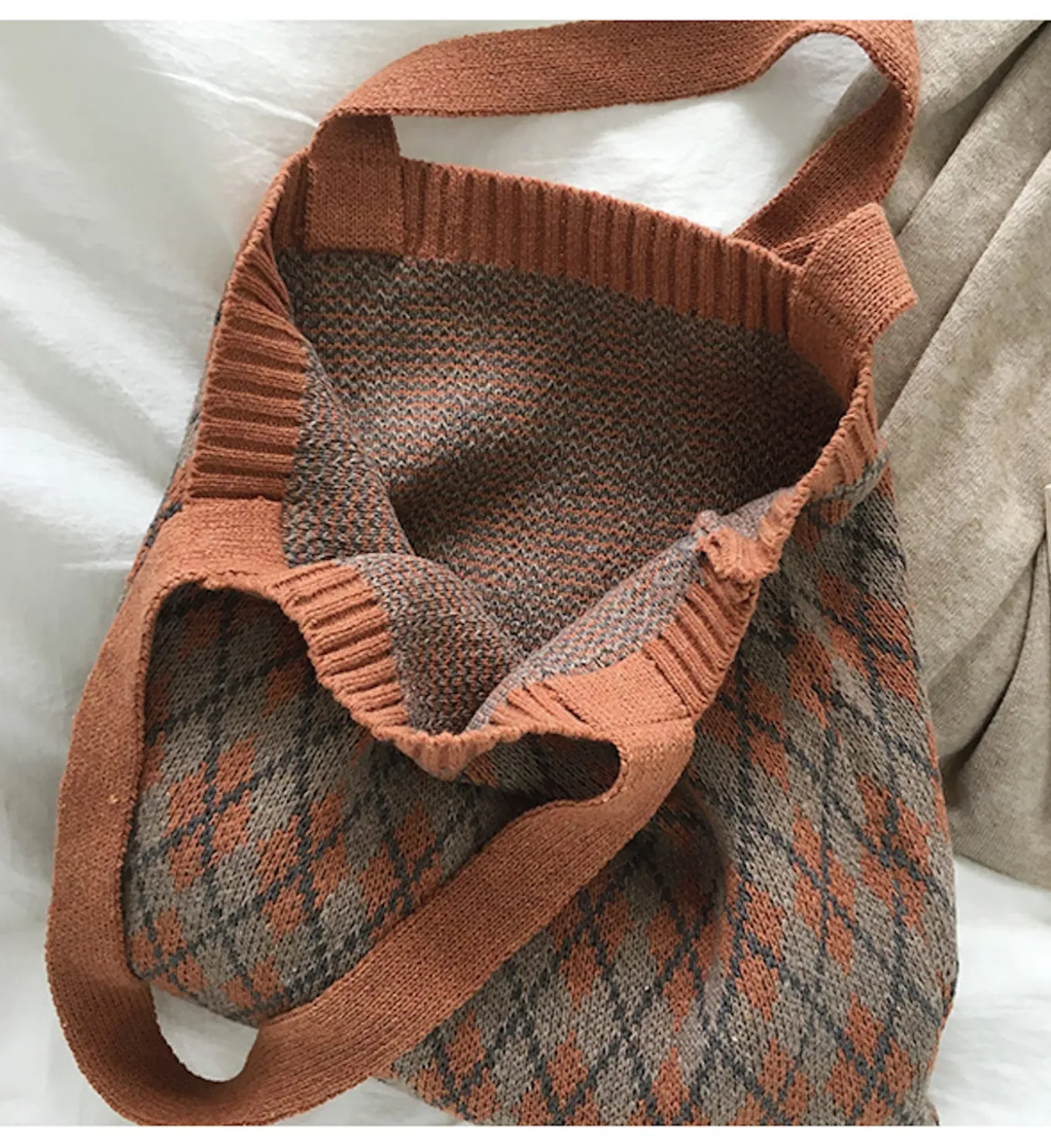 Elena Handbags Retro Argyle Knit Bag