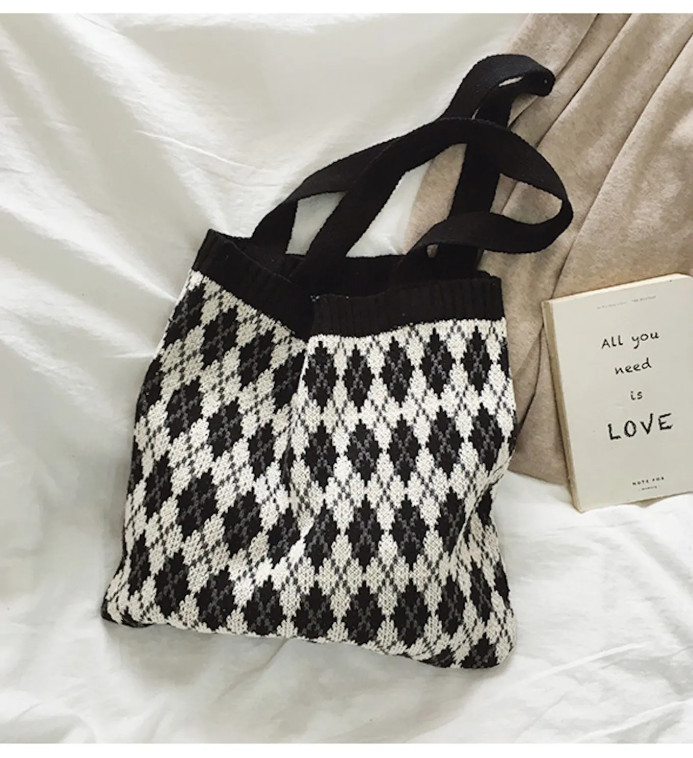 Elena Handbags Retro Argyle Knit Bag