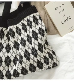 Elena Handbags Retro Argyle Knit Bag