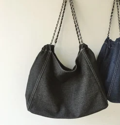 Elena Handbags Retro Chain Strap Denim Tote