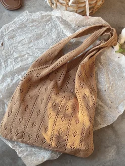Elena Handbags Retro Cotton Knitted Shoulder Bag