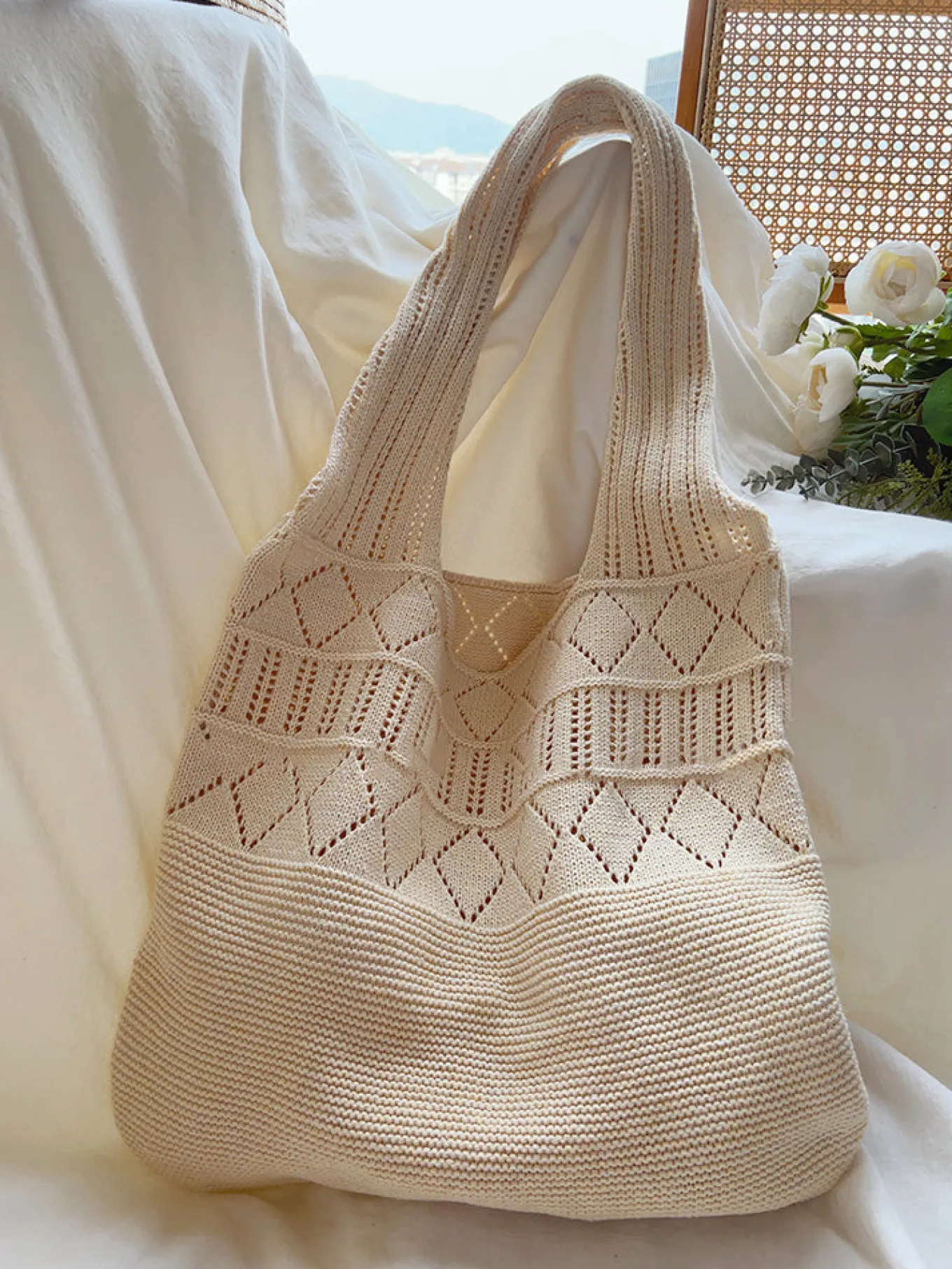 Elena Handbags Retro Cotton Knitted Shoulder Bag