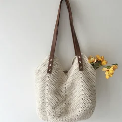 Elena Handbags Retro Cotton Knitted Shoulder Bag