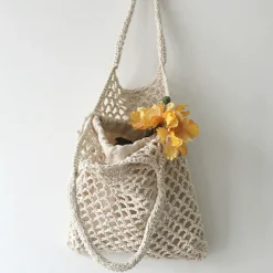 Elena Handbags Retro Cotton Knitted Shoulder Bag