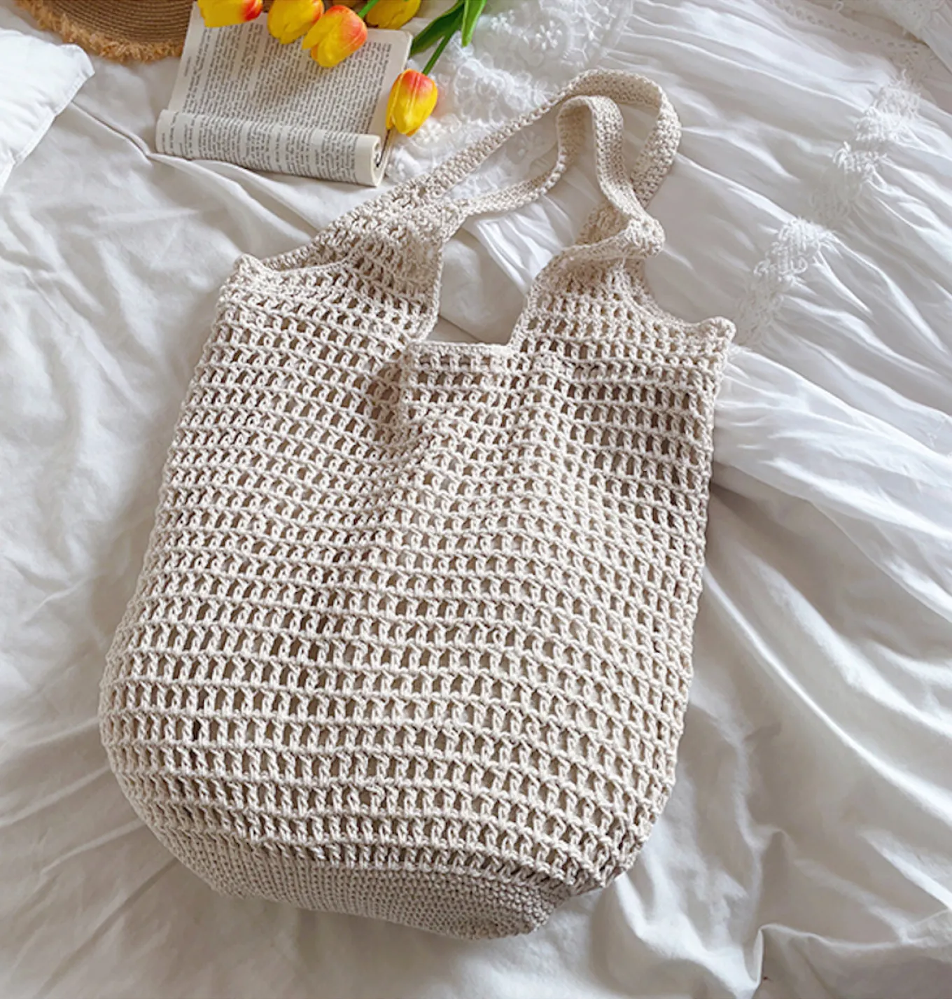 Elena Handbags Retro Cotton Knitted Tote Bag