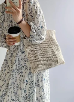 Elena Handbags Retro Cotton Knitted Shoulder Bag Fashion Casual Tote Bag