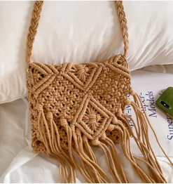 Elena Handbags Retro Cotton Macrame Crossbody Bag with Tassels