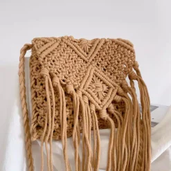 Elena Handbags Retro Cotton Macrame Crossbody Bag with Tassels