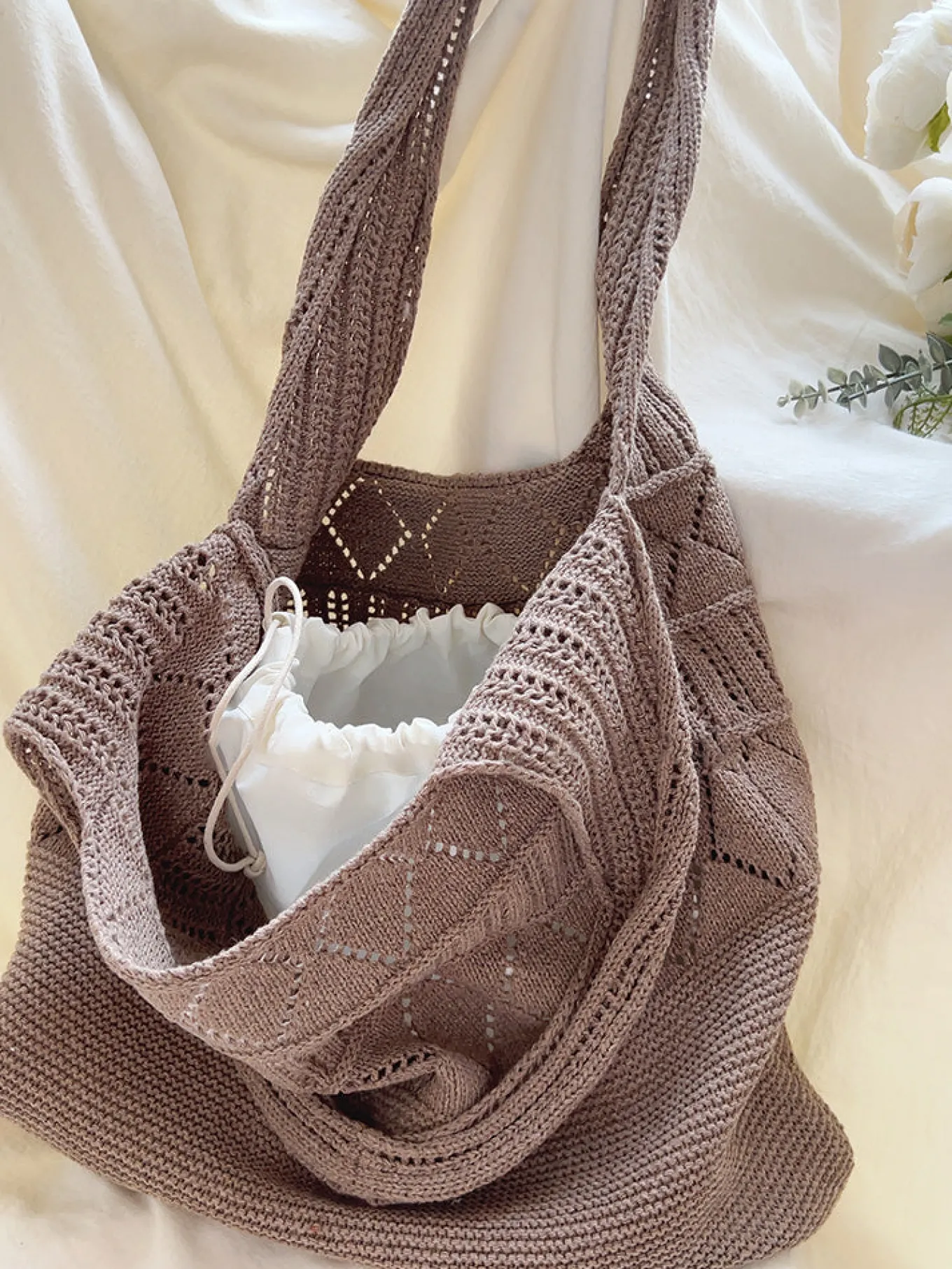 Elena Handbags Retro Cotton Knitted Shoulder Bag