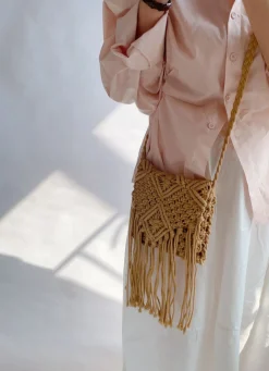 Elena Handbags Retro Cotton Macrame Crossbody Bag with Tassels