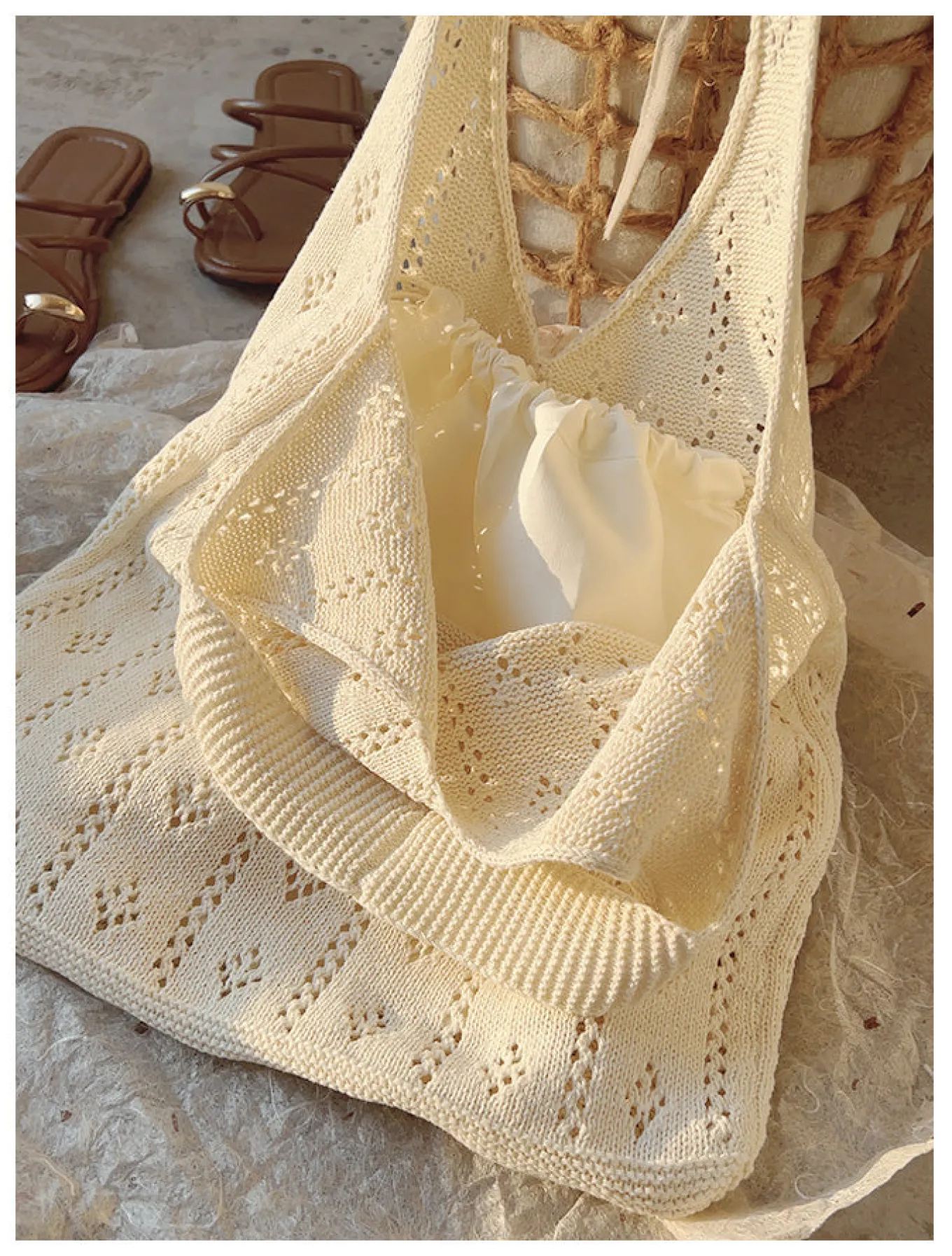Elena Handbags Retro Cotton Knitted Shoulder Bag