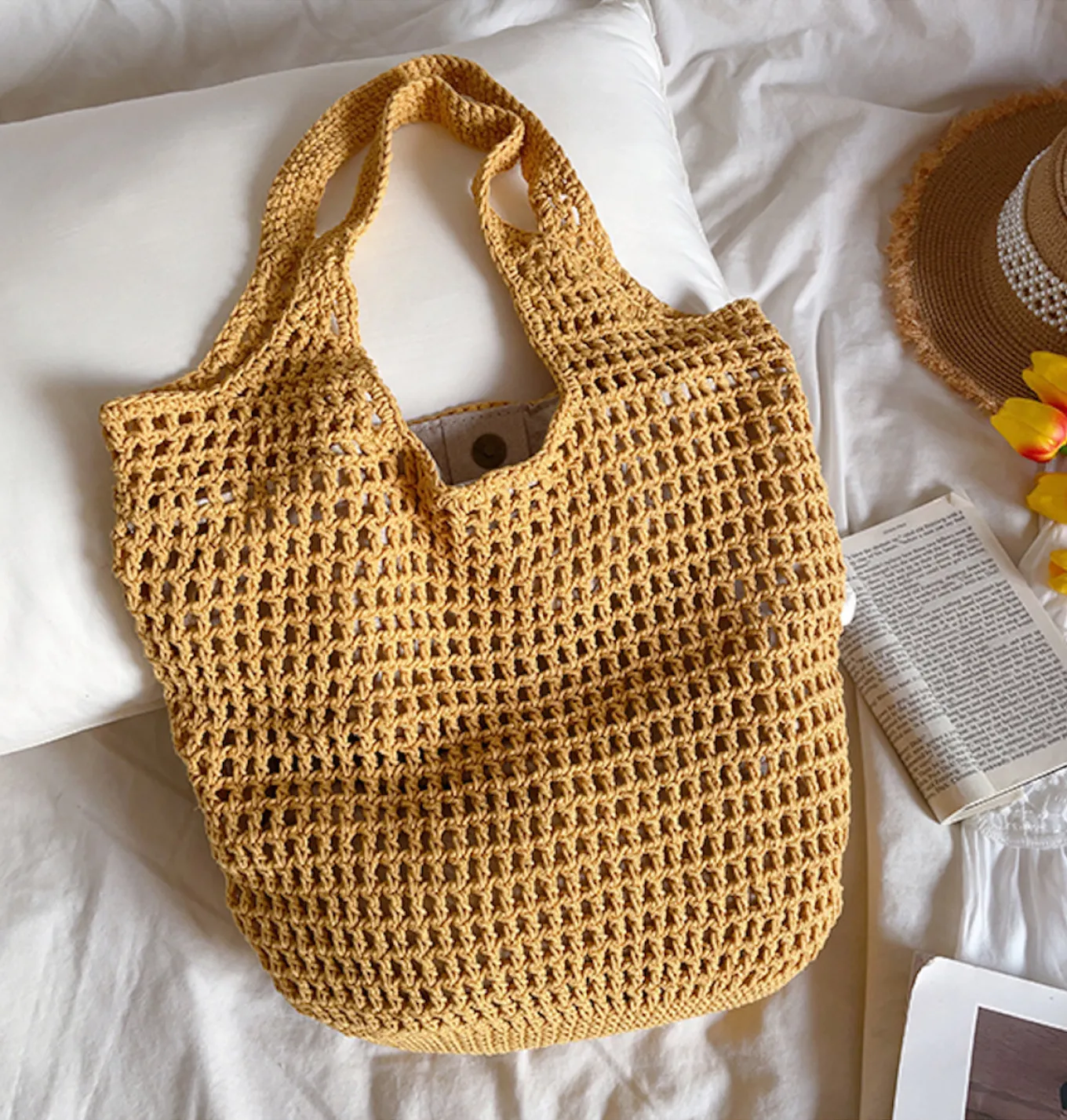 Elena Handbags Retro Cotton Knitted Tote Bag