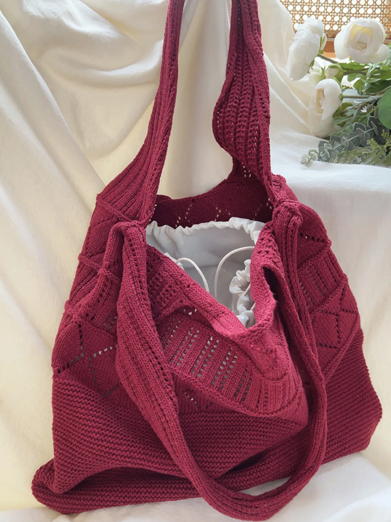 Elena Handbags Retro Cotton Knitted Shoulder Bag