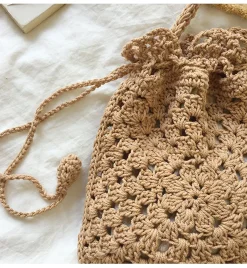 Elena Handbags Retro Cotton Knitted Shoulder Bucket Bag