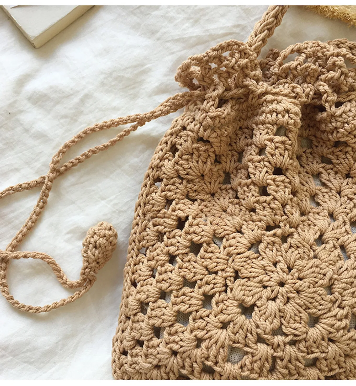 Elena Handbags Retro Cotton Knitted Shoulder Bucket Bag