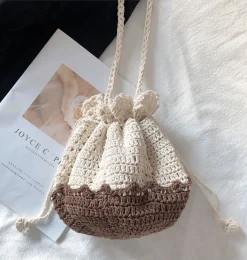 Elena Handbags Retro Cotton Drawstring Shoulder Bag
