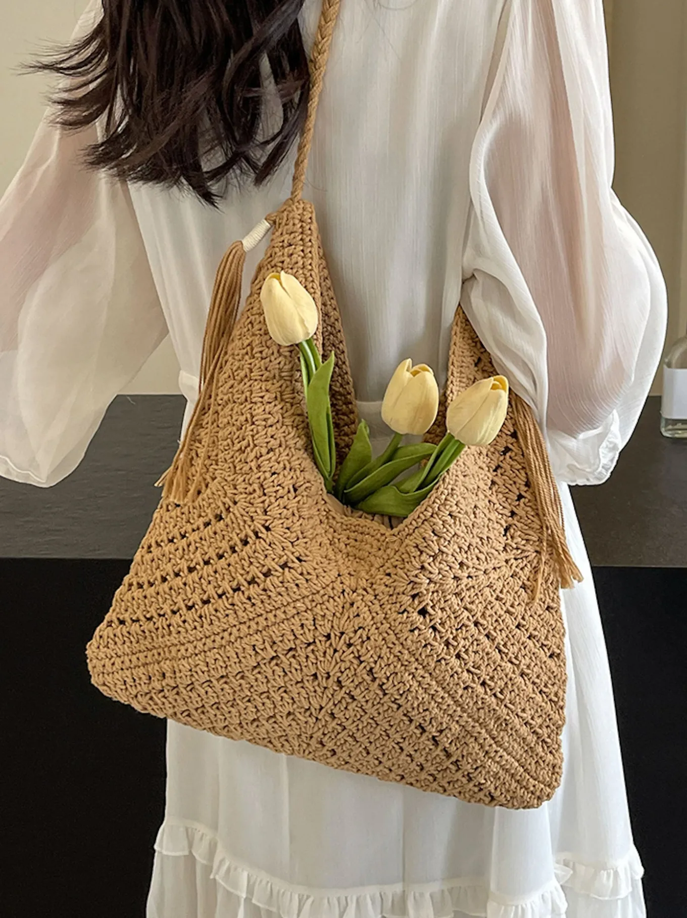 Elena Handbags Retro Cotton Crochet Shoulder Bag
