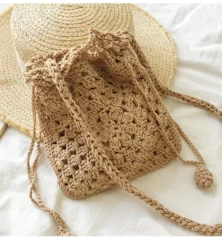 Elena Handbags Retro Cotton Knitted Shoulder Bucket Bag