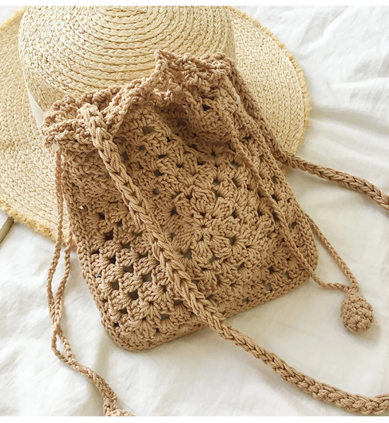 Elena Handbags Retro Cotton Knitted Shoulder Bucket Bag