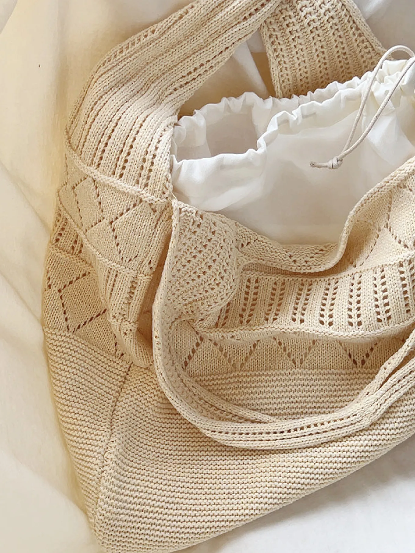 Elena Handbags Retro Cotton Knitted Shoulder Bag
