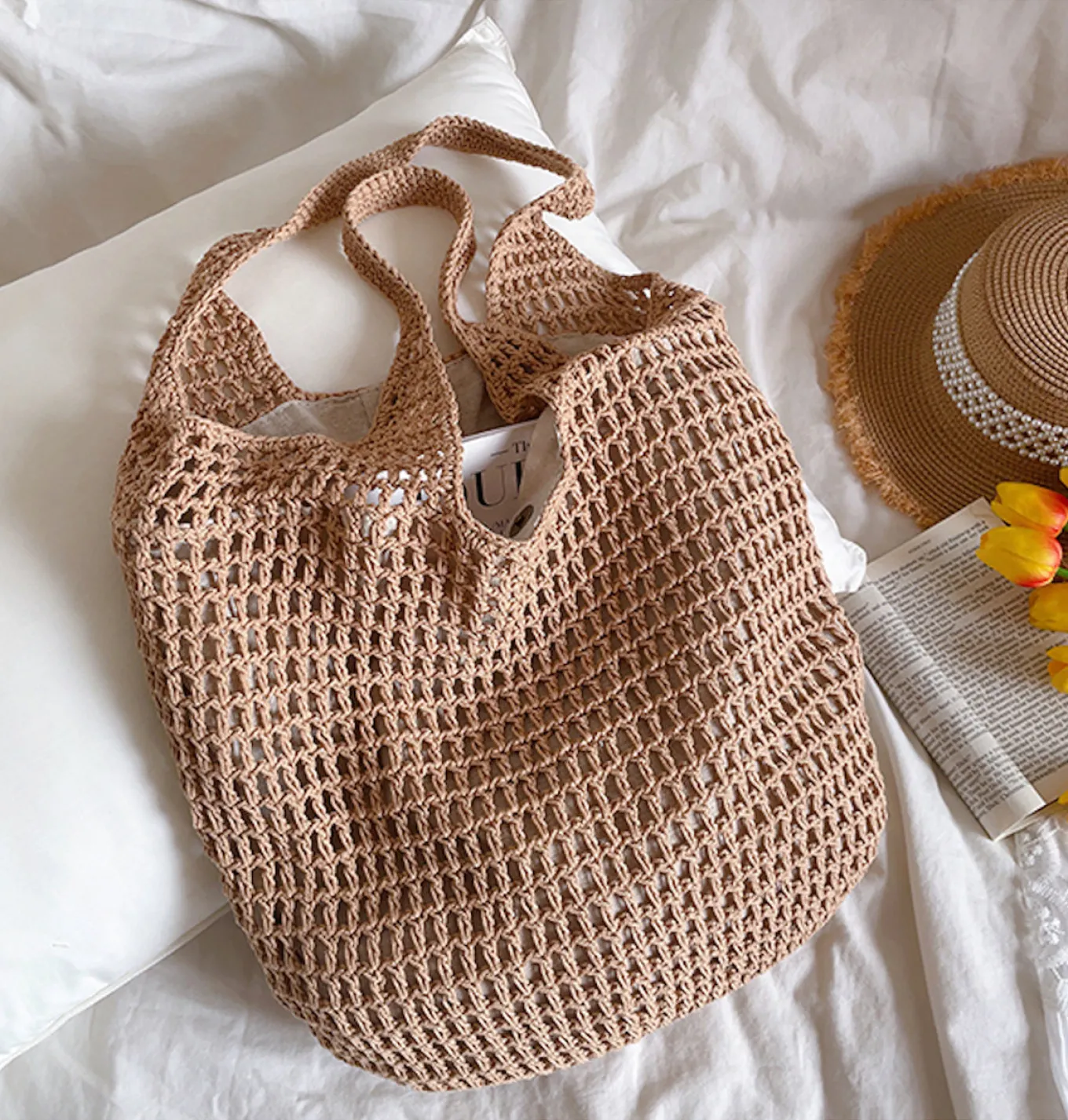 Elena Handbags Retro Cotton Knitted Tote Bag