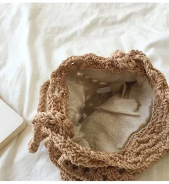 Elena Handbags Retro Cotton Knitted Shoulder Bucket Bag