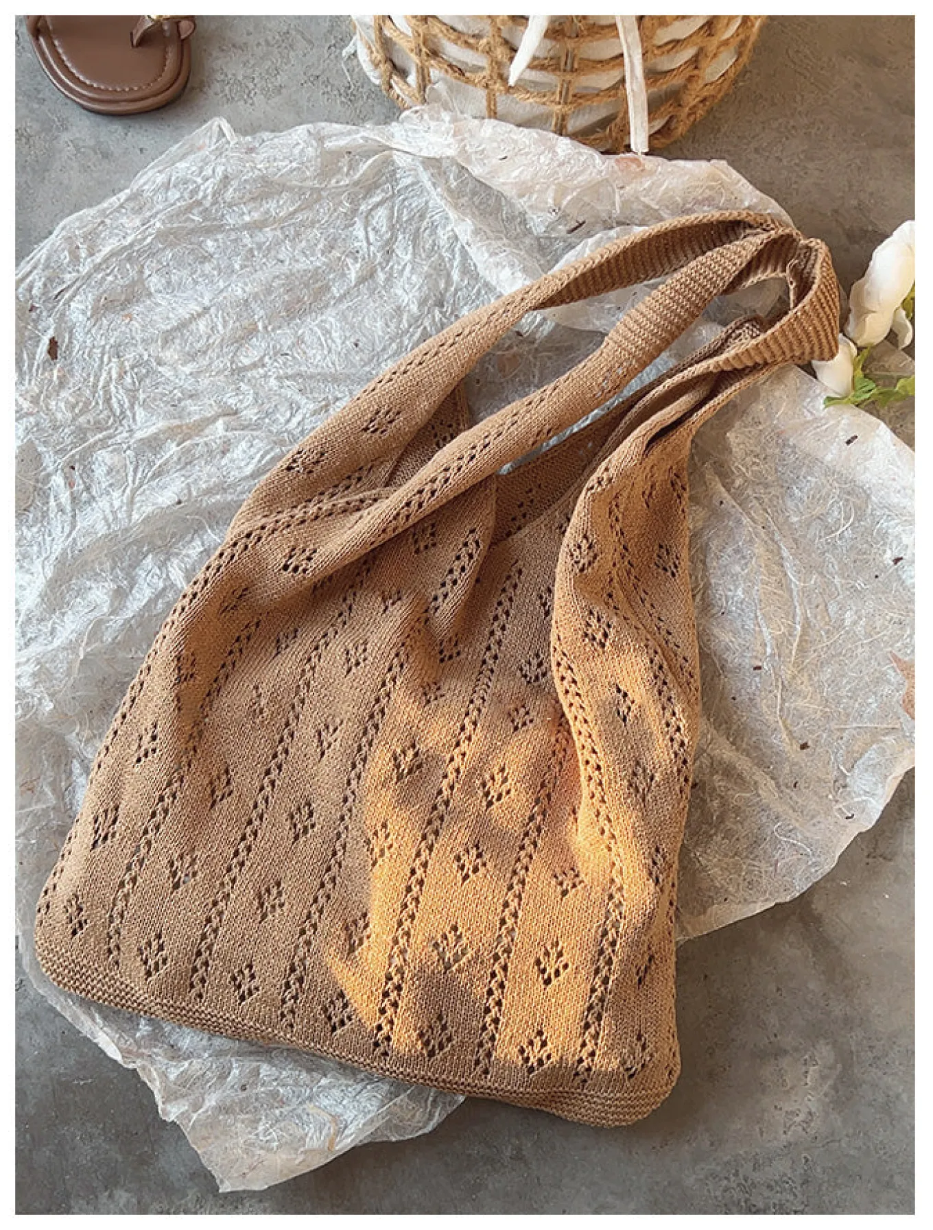 Elena Handbags Retro Cotton Knitted Shoulder Bag